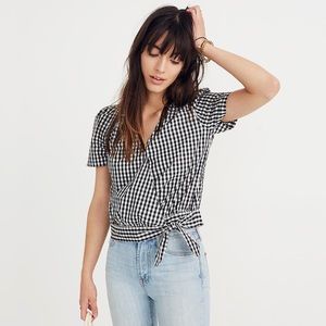 Madewell Short-Sleeve Wrap Top in Gingham Check